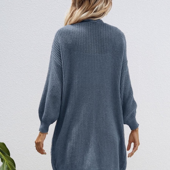 Dusty Blue Open Front Knit Oversized Cardigan - Picture 8 of 8